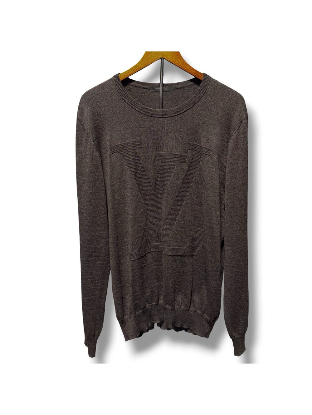 Vintage Louis Vuitton LV Logo Wool Crewneck Sweater Brown XL Made Italy